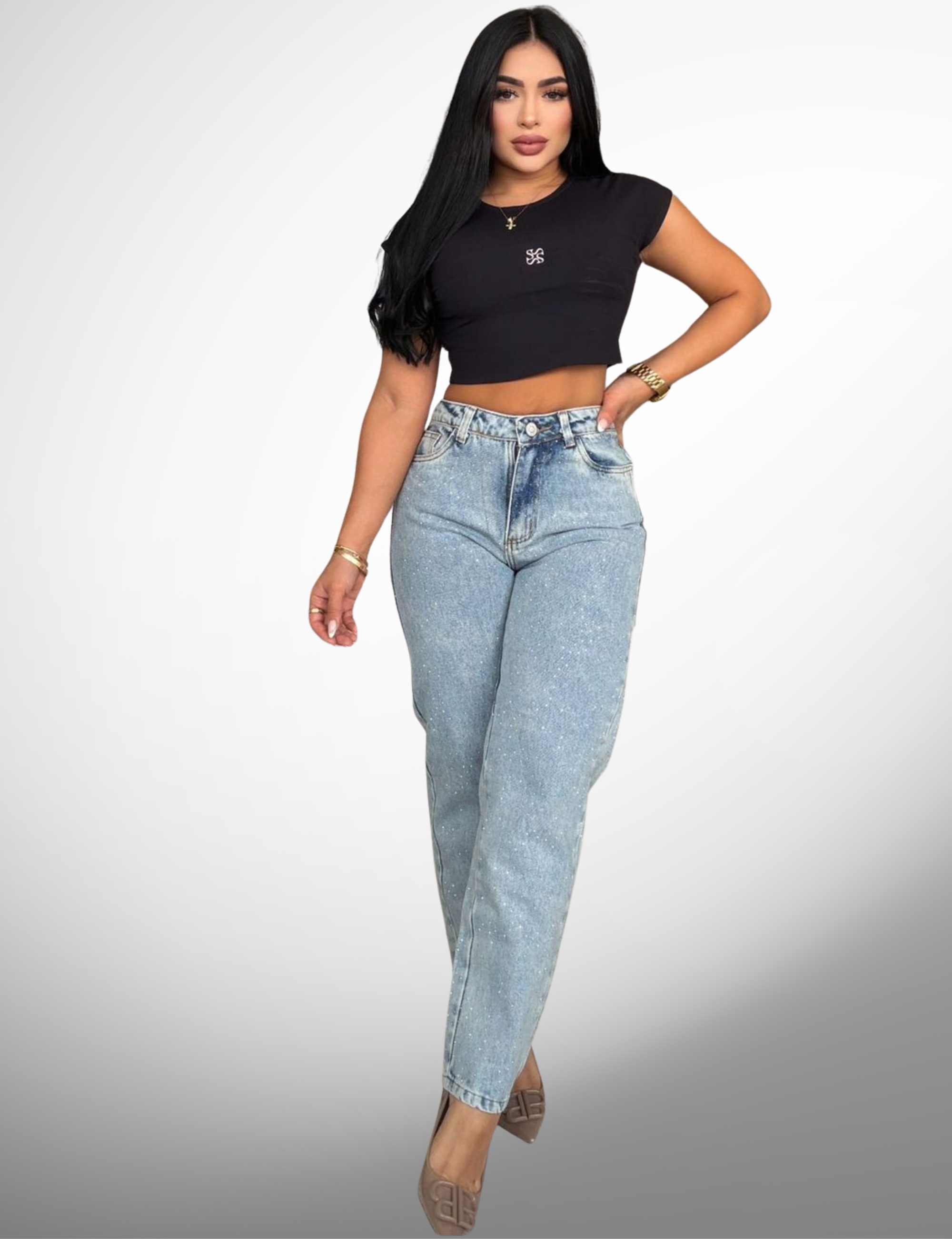 Boyfriend tipo europeo rígido con pedrería