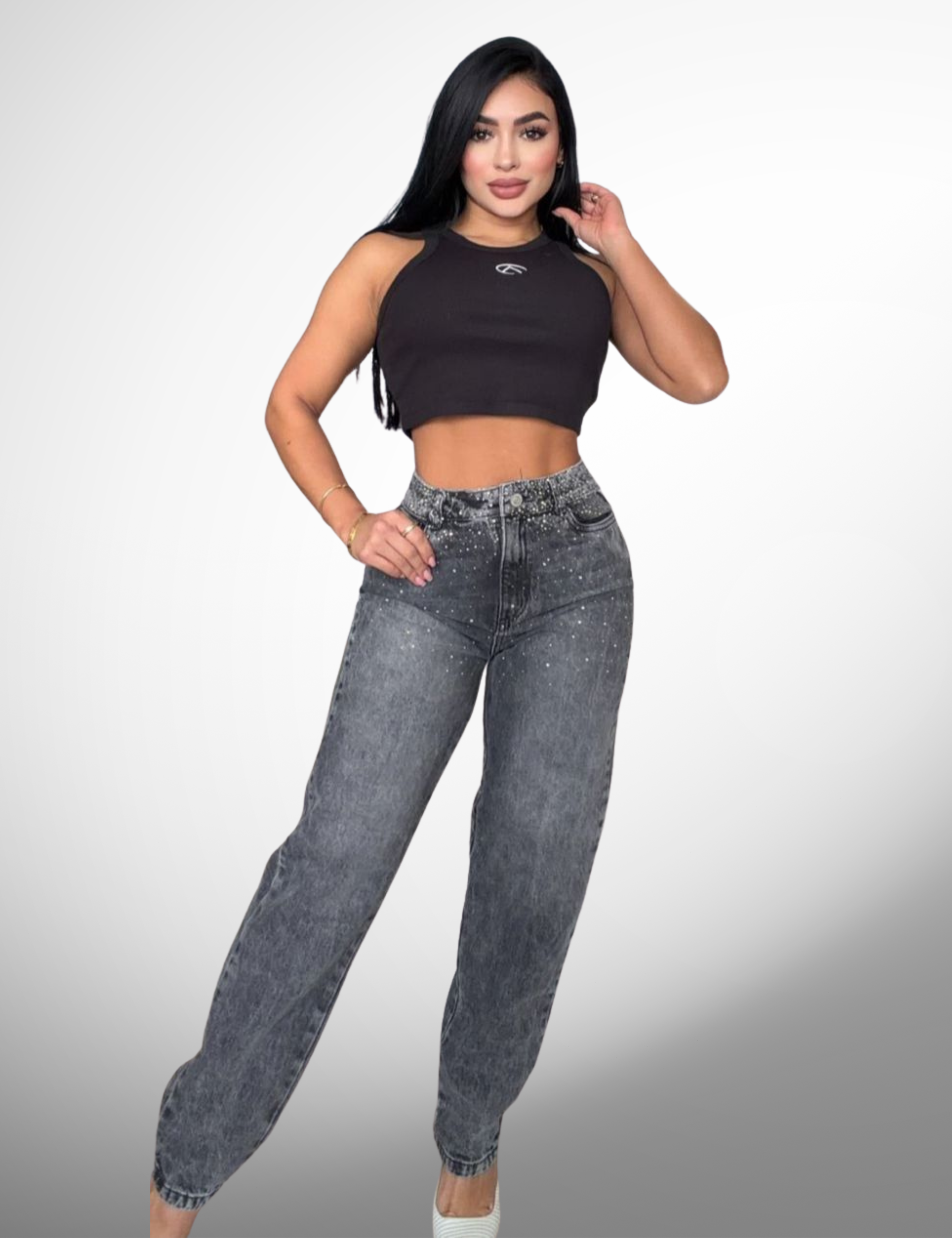 Boyfriend tipo europeo rígido con pedrería