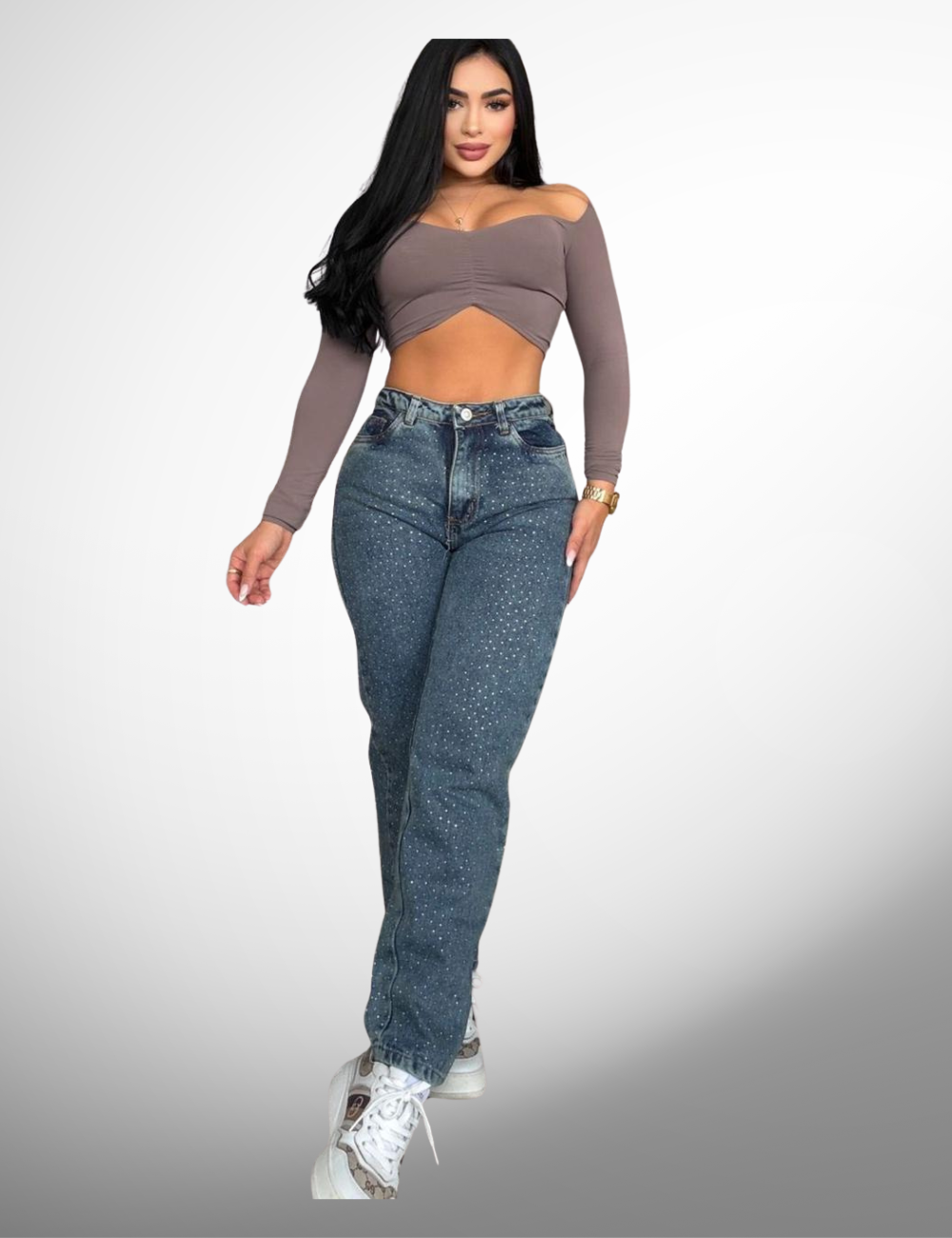 Boyfriend tipo europeo rígido con pedrería