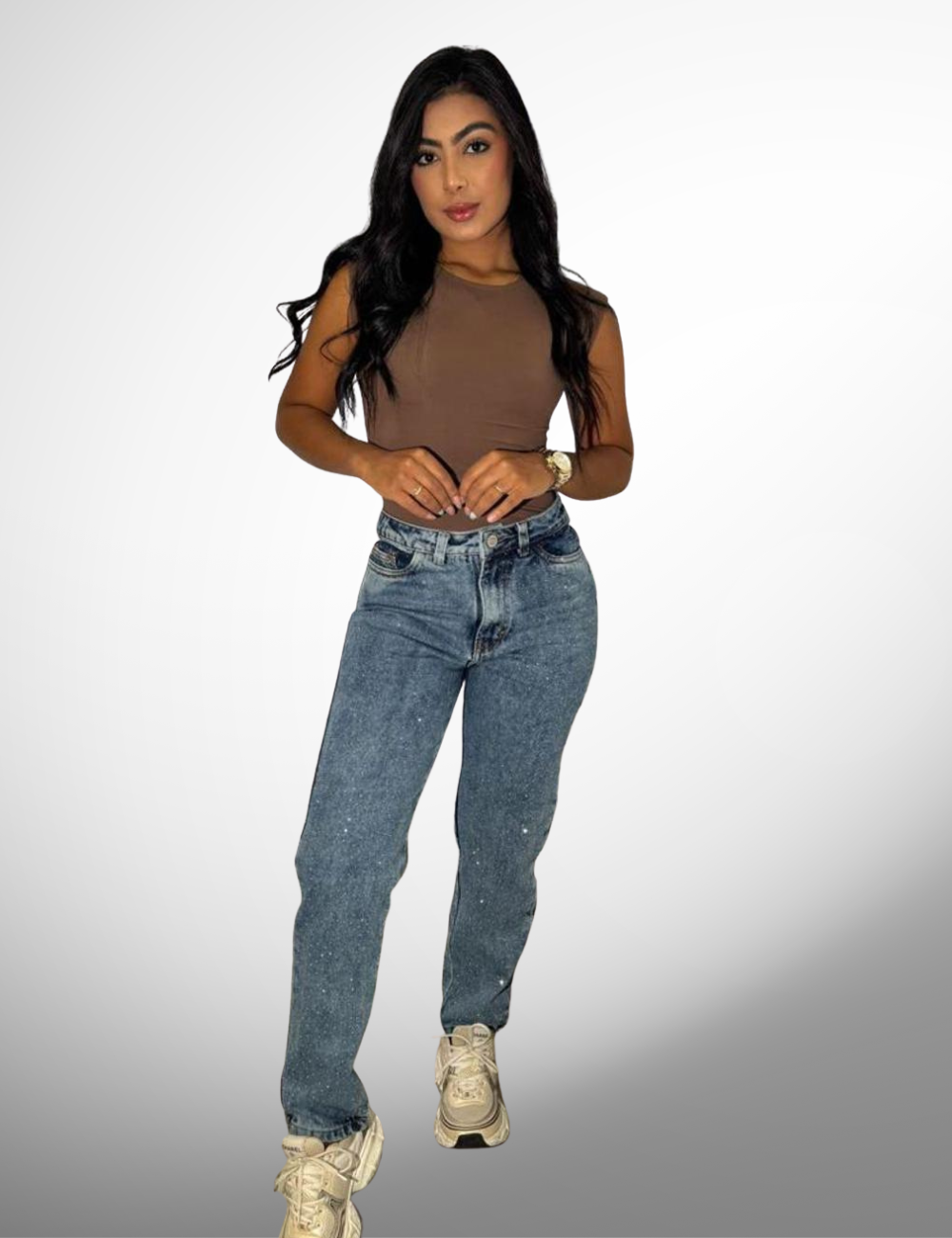 Boyfriend tipo europeo rígido con pedrería