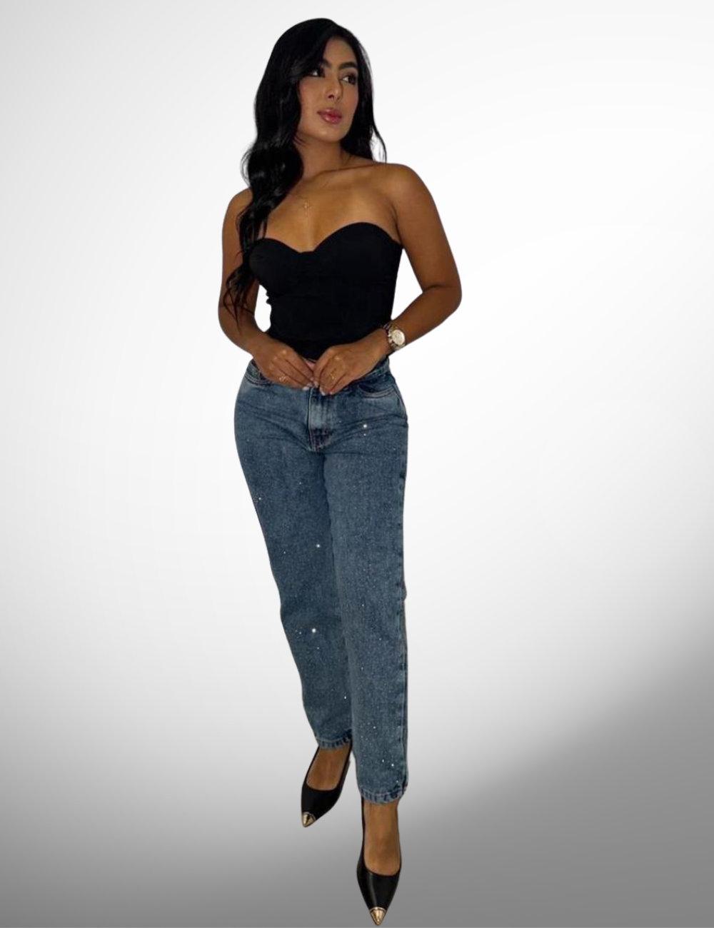 Boyfriend tipo europeo rígido con pedrería