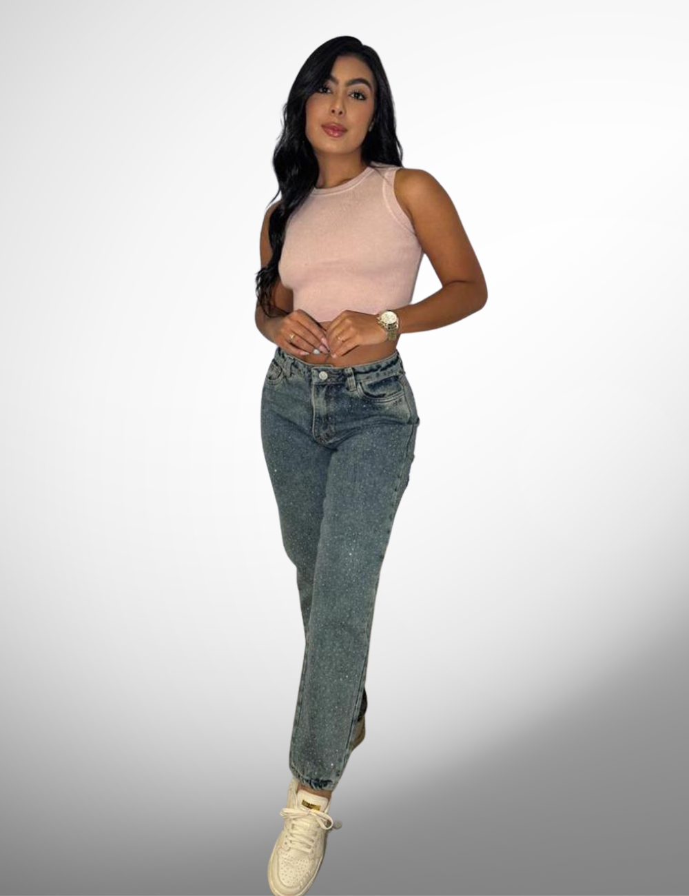 Boyfriend tipo europeo rígido con pedrería