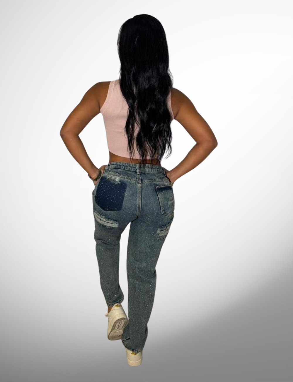 Boyfriend tipo europeo rígido con pedrería