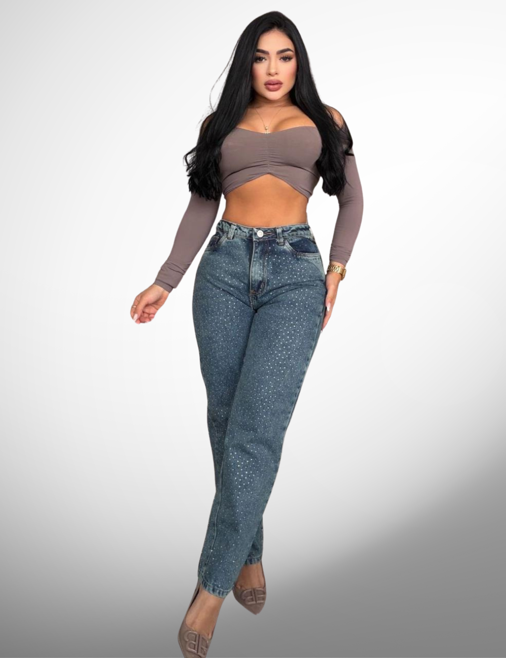 Boyfriend tipo europeo rígido con pedrería