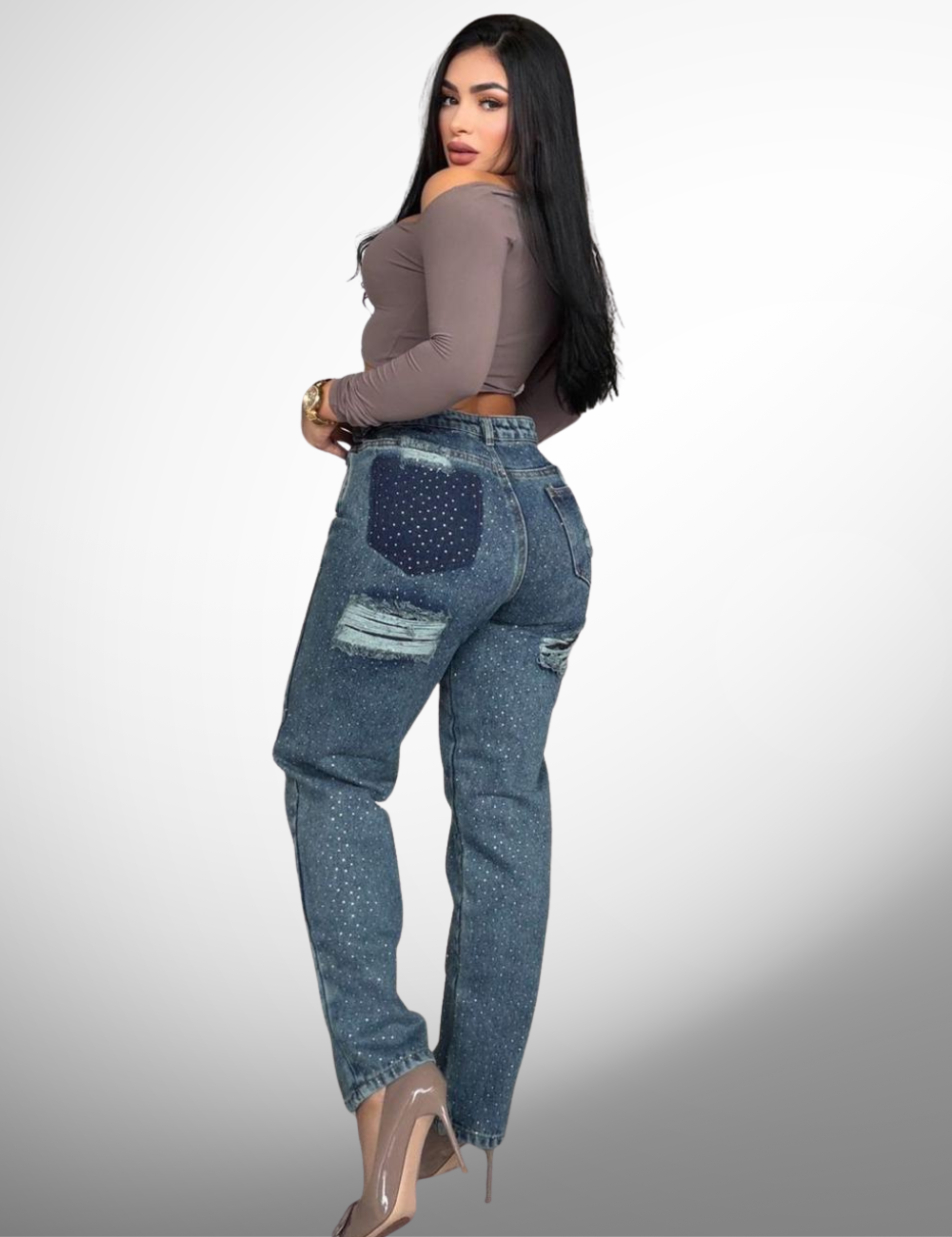 Boyfriend tipo europeo rígido con pedrería