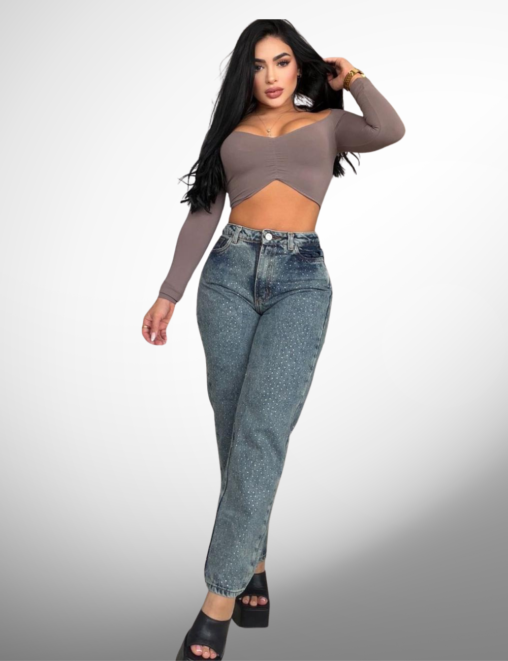 Boyfriend tipo europeo rígido con pedrería