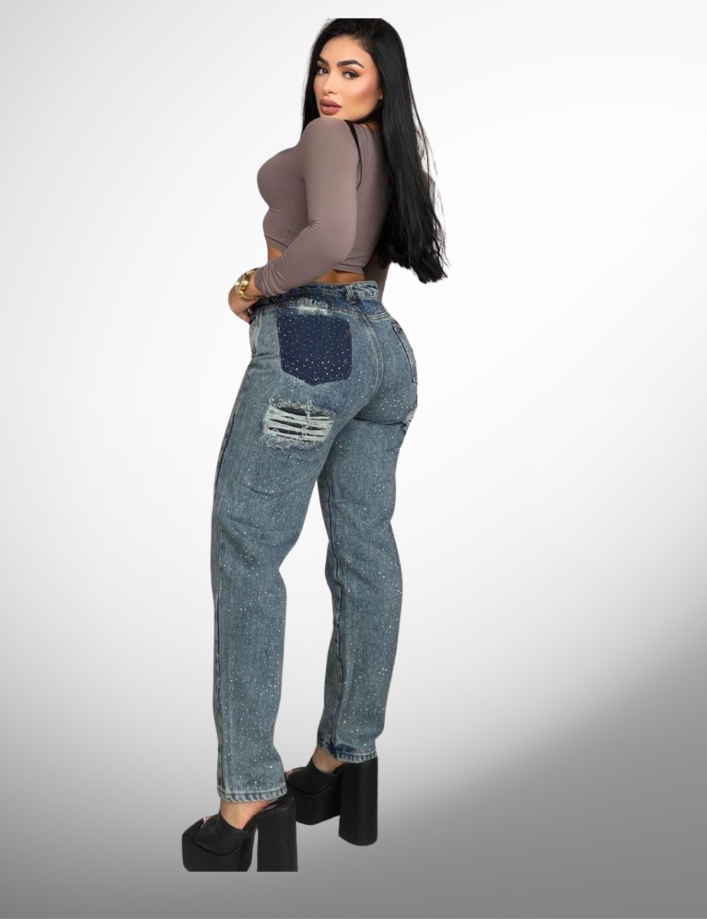 Boyfriend tipo europeo rígido con pedrería