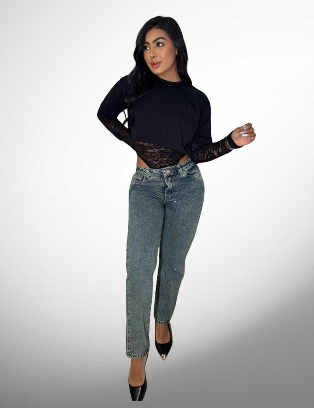 Boyfriend tipo europeo rígido con pedrería