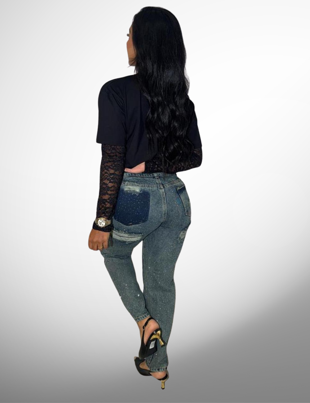 Boyfriend tipo europeo rígido con pedrería