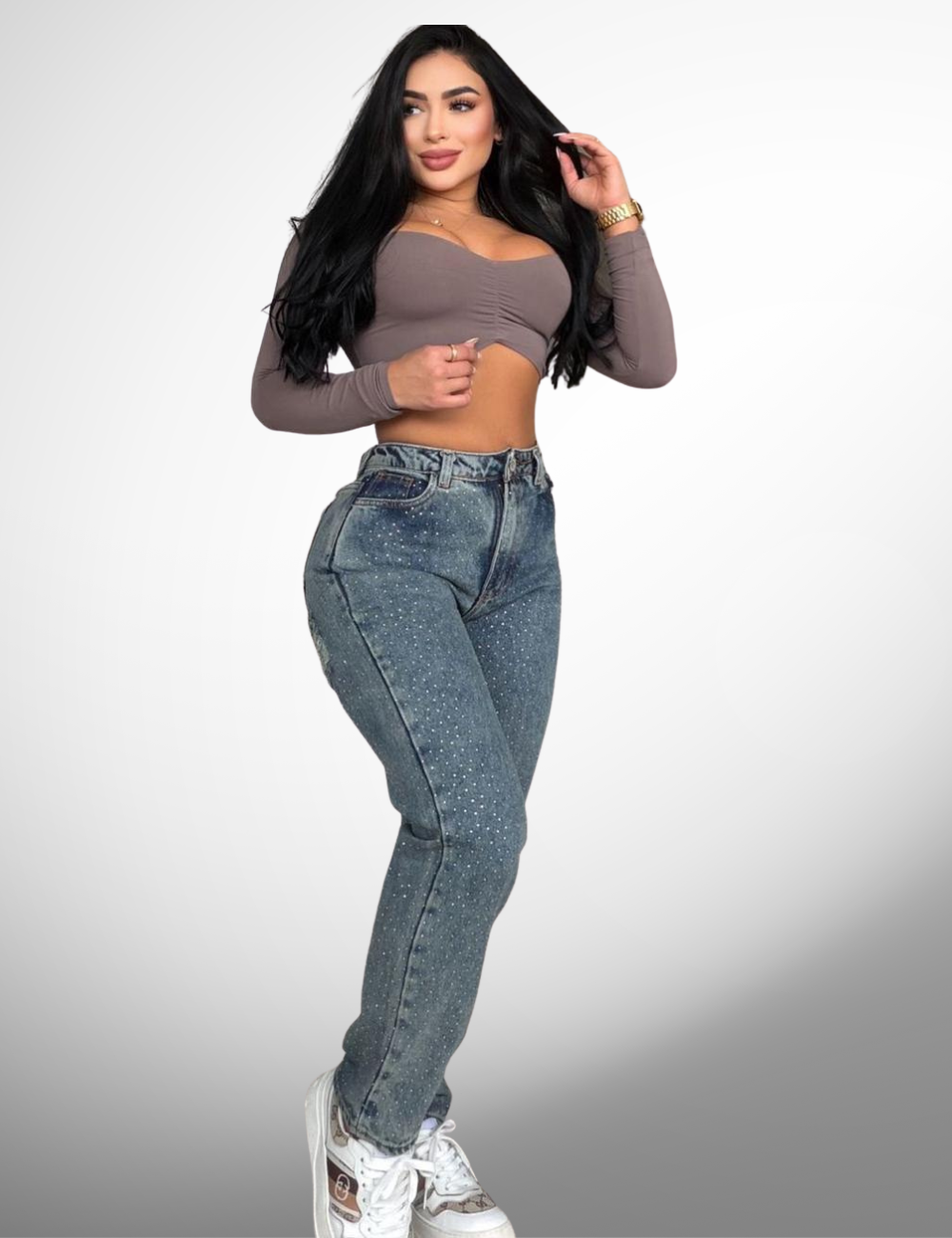 Boyfriend tipo europeo rígido con pedrería