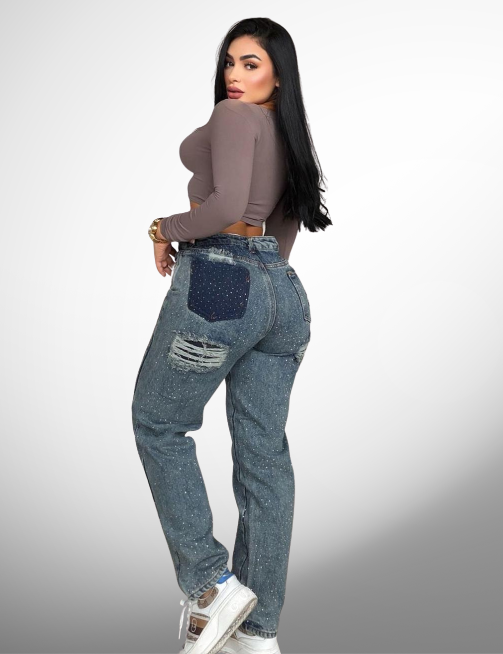 Boyfriend tipo europeo rígido con pedrería