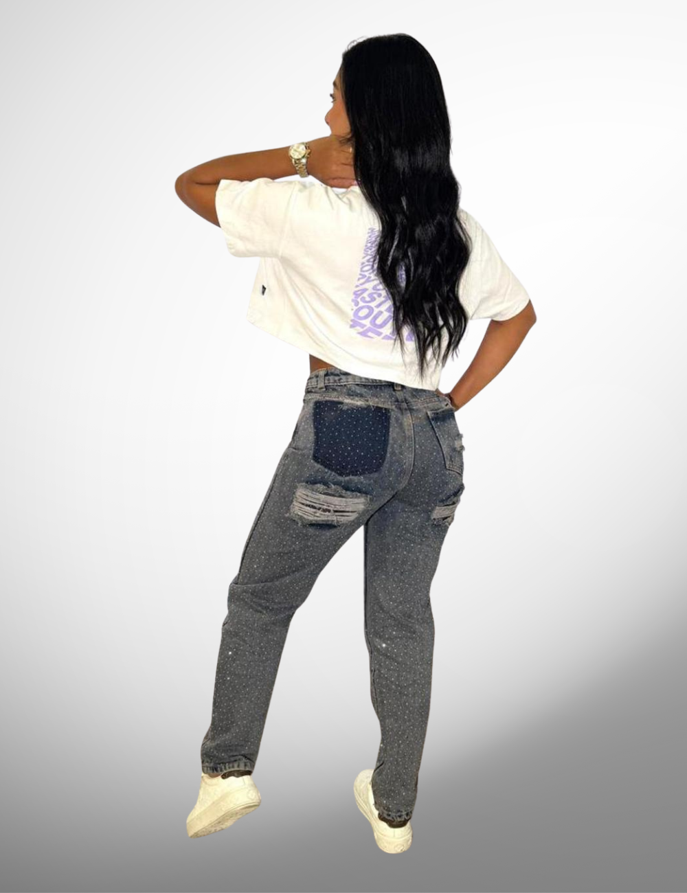 Boyfriend tipo europeo rígido con pedrería