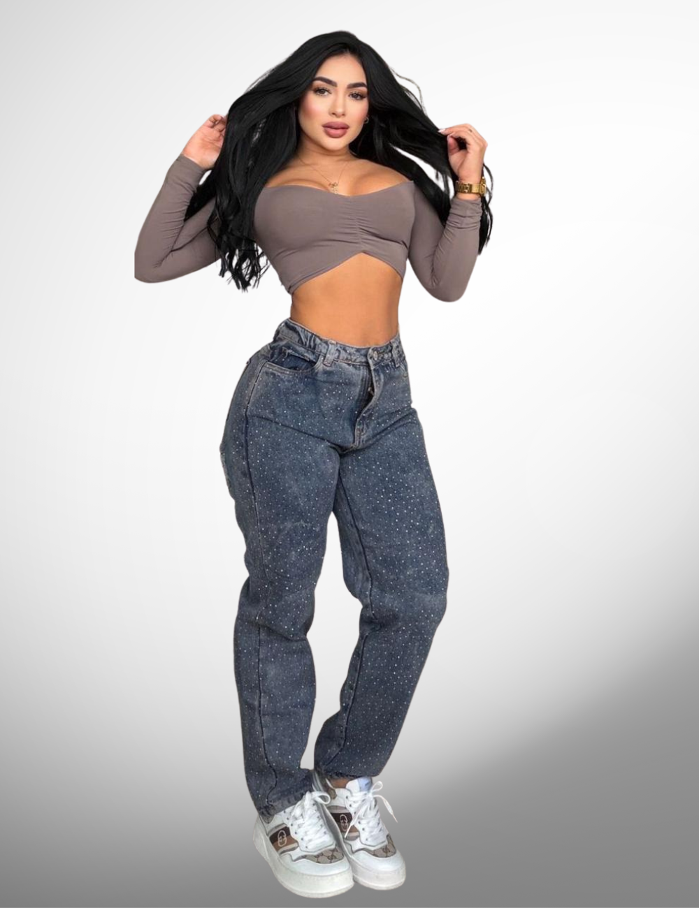 Boyfriend tipo europeo rígido con pedrería