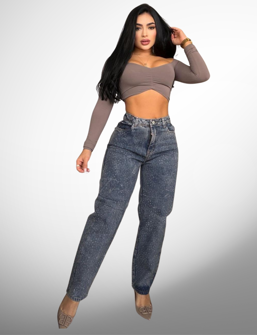 Boyfriend tipo europeo rígido con pedrería