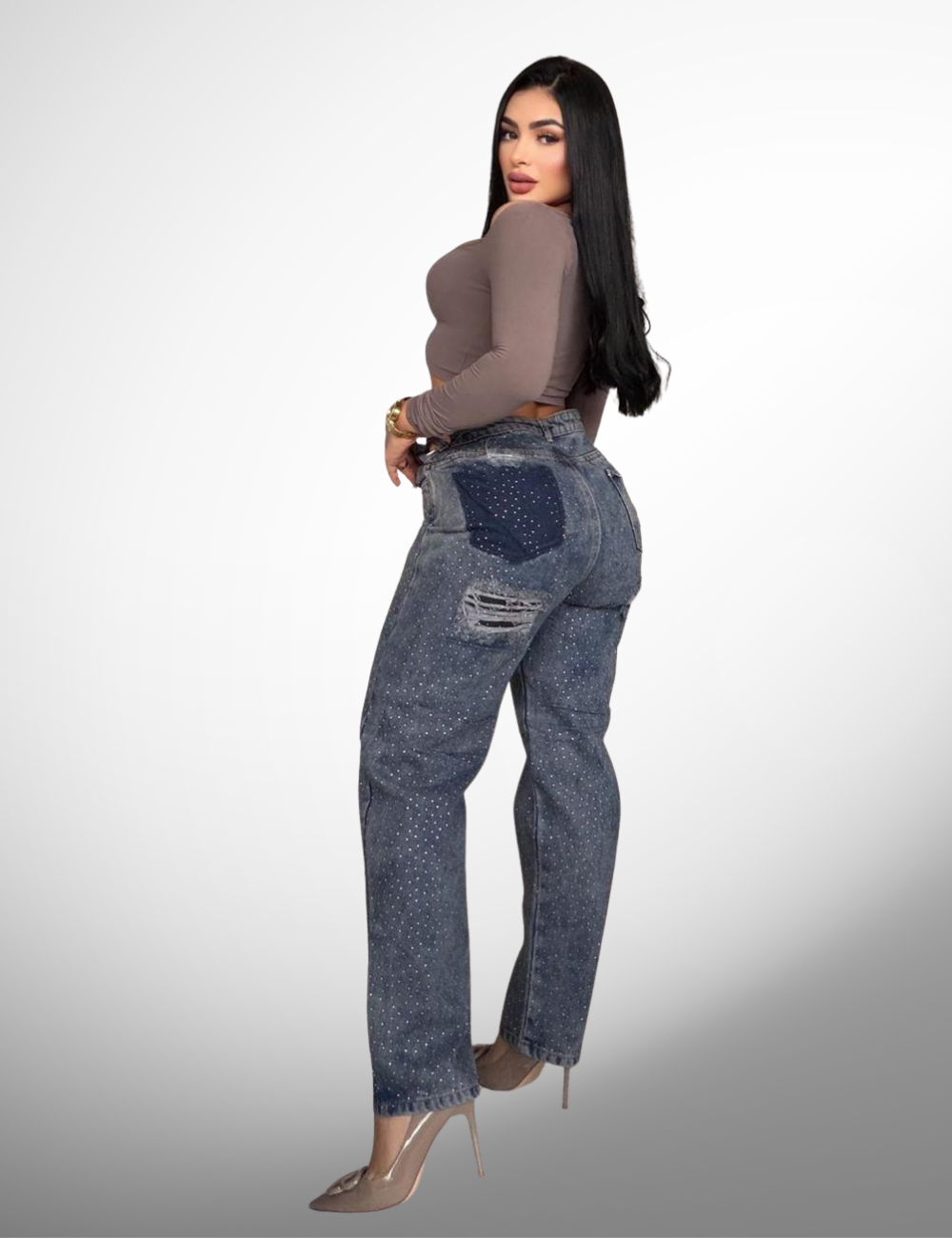 Boyfriend tipo europeo rígido con pedrería