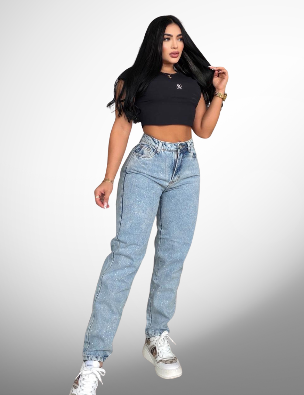 Boyfriend tipo europeo rígido con pedrería