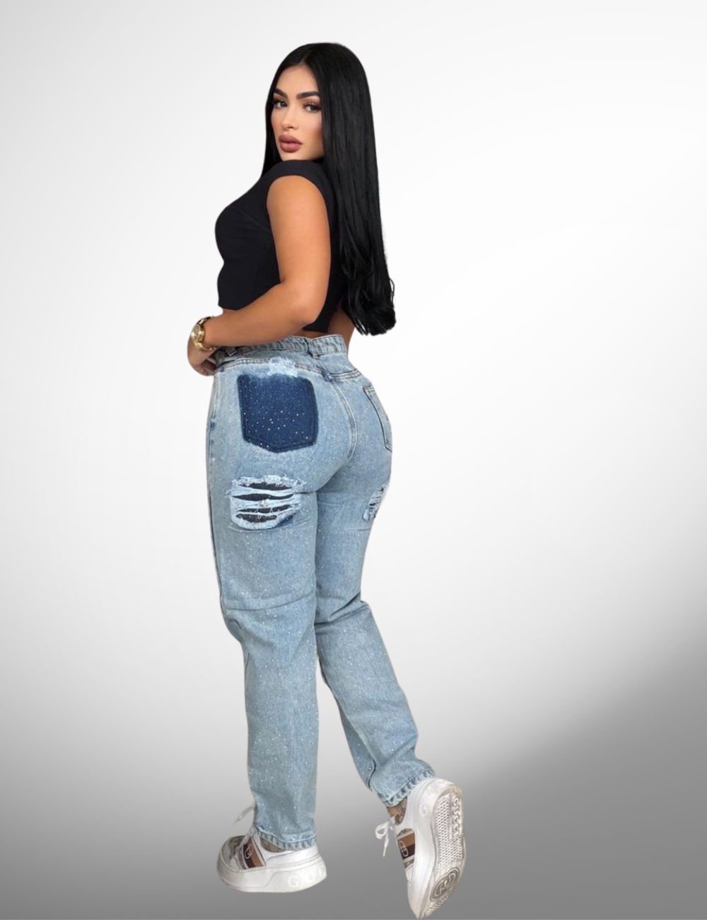 Boyfriend tipo europeo rígido con pedrería