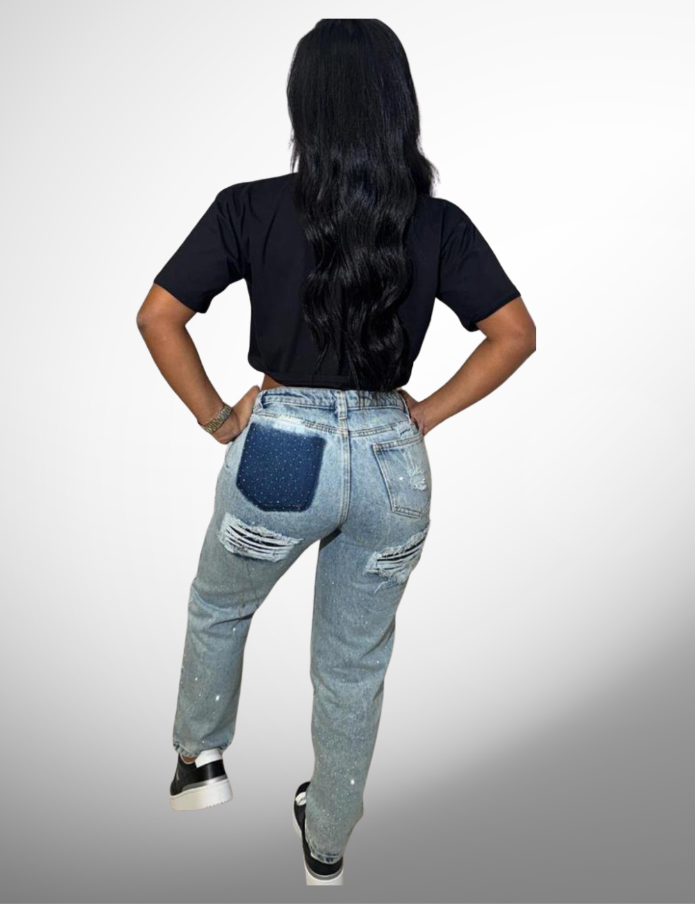 Boyfriend tipo europeo rígido con pedrería