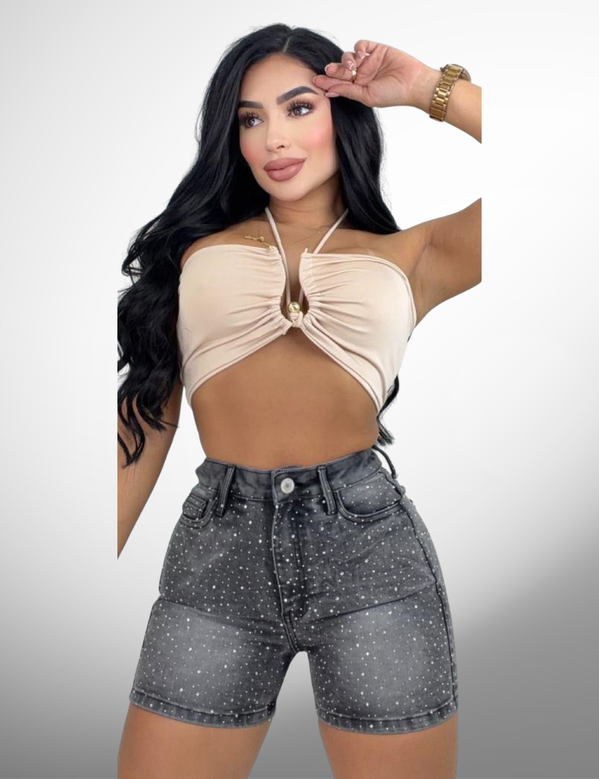 Short licrado tipo europeo con pedrería