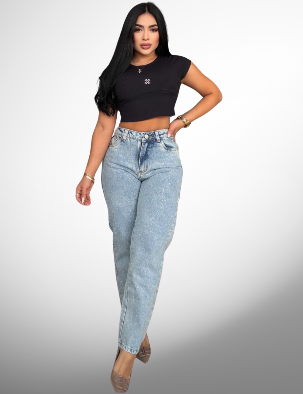 Boyfriend tipo europeo rígido con pedrería