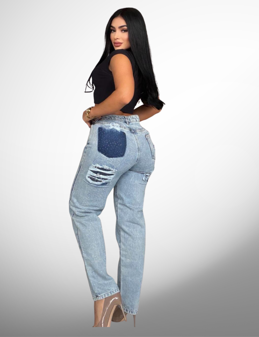 Boyfriend tipo europeo rígido con pedrería