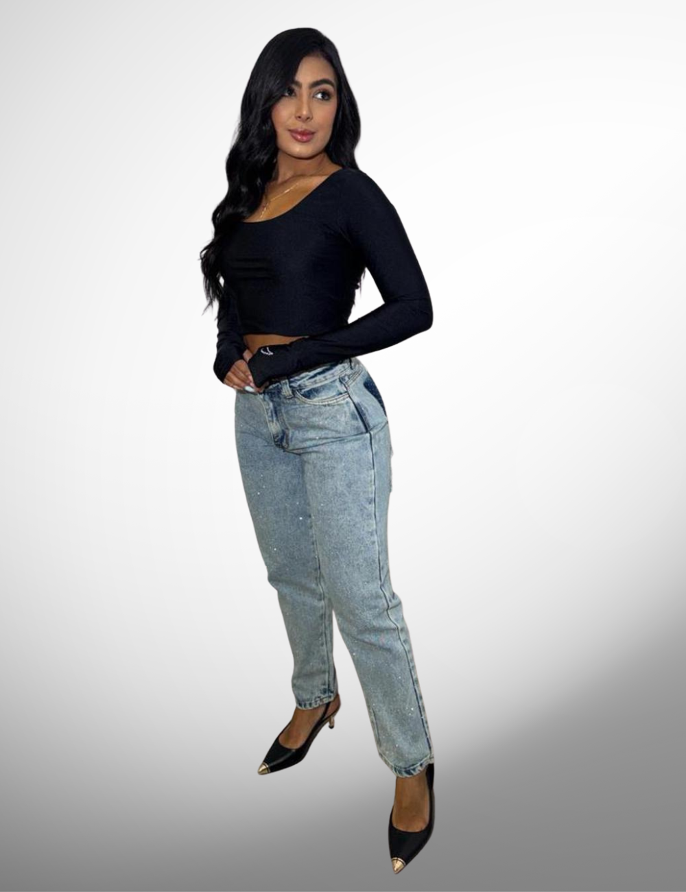 Boyfriend tipo europeo rígido con pedrería