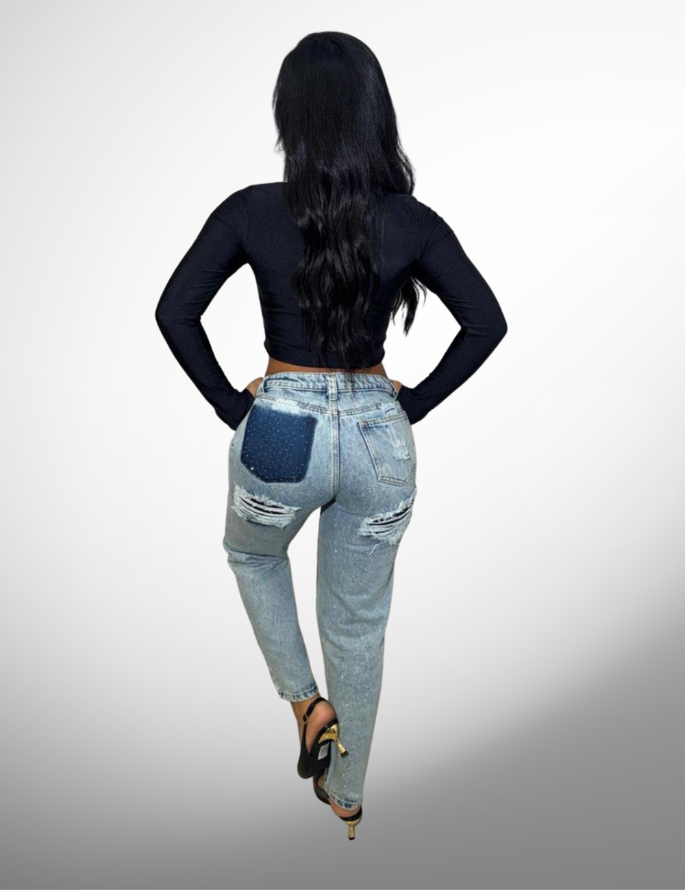 Boyfriend tipo europeo rígido con pedrería