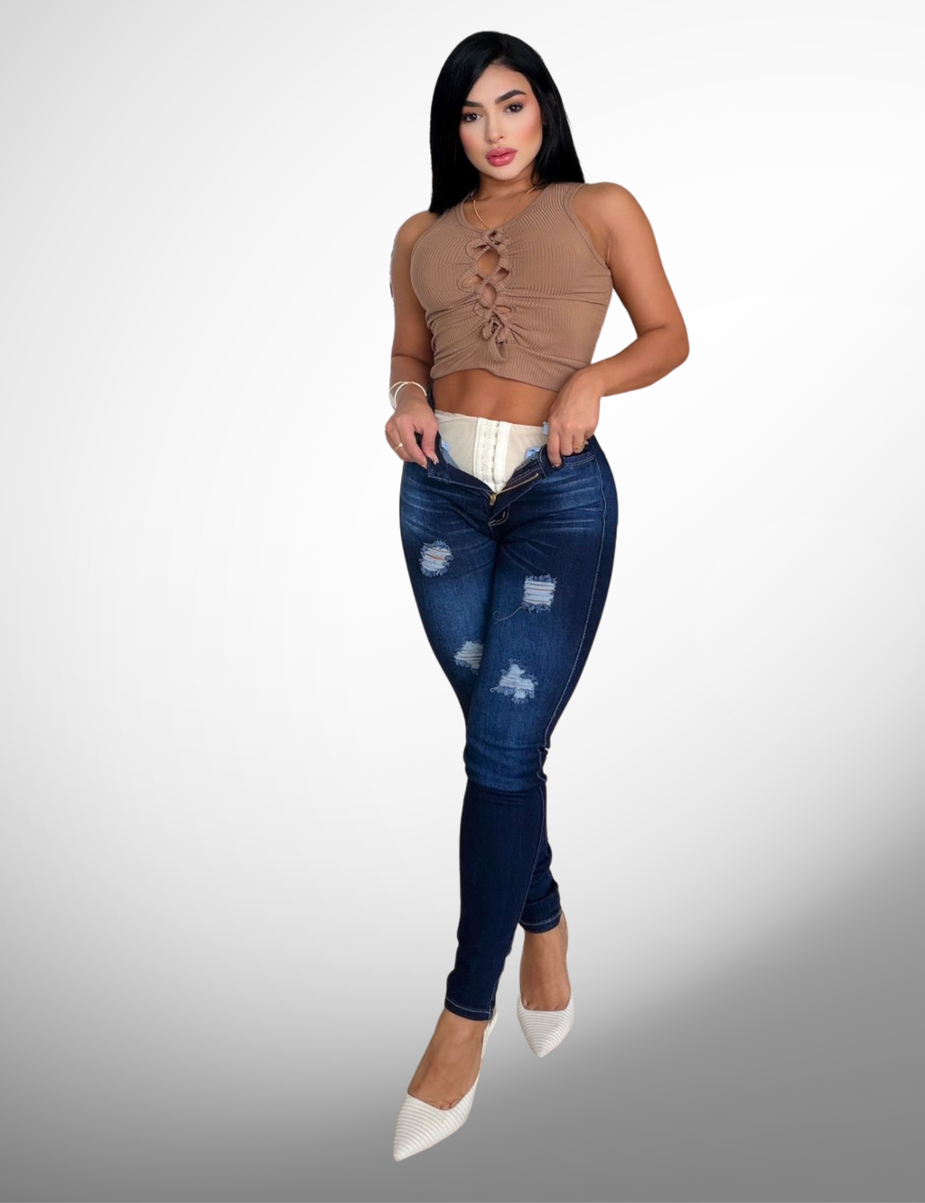 Skinny licrado con faja - s61064-1f