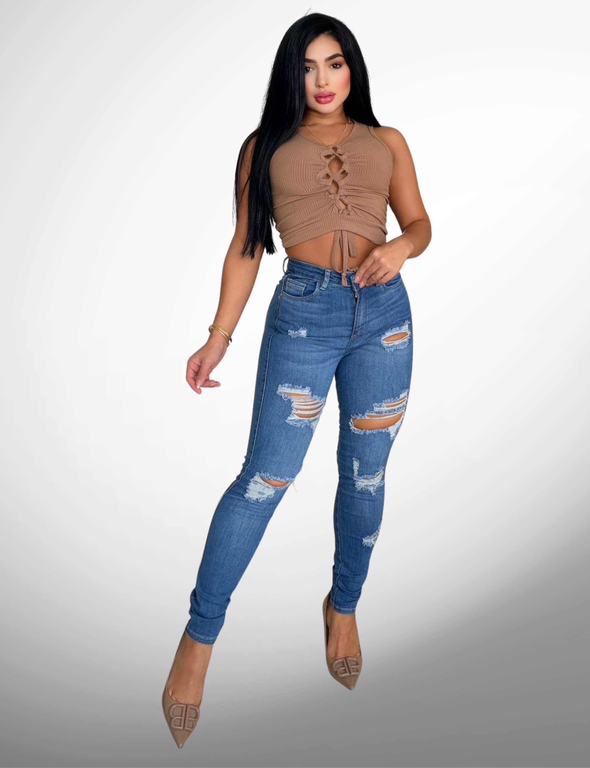 Skinny licrado con faja -