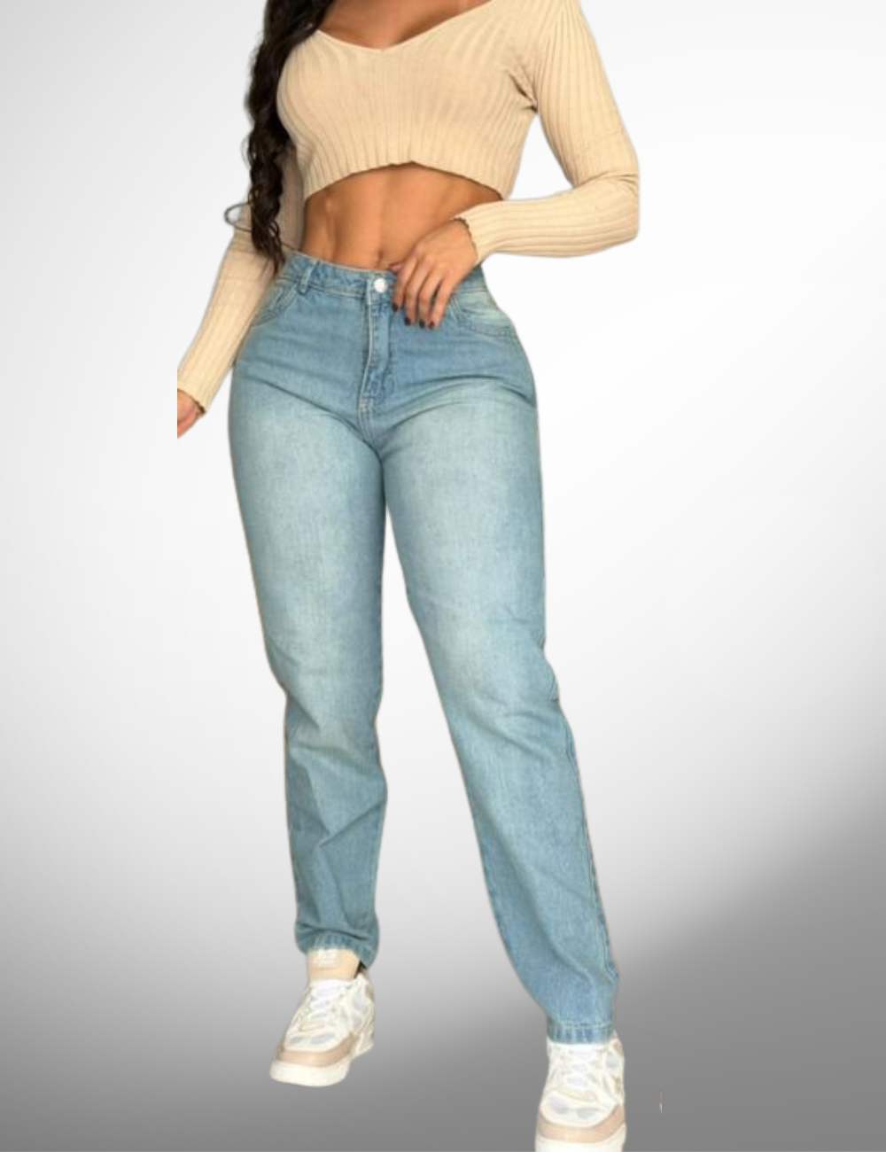 Boyfriend tipo europeo rígido con pedrería - 62123-1