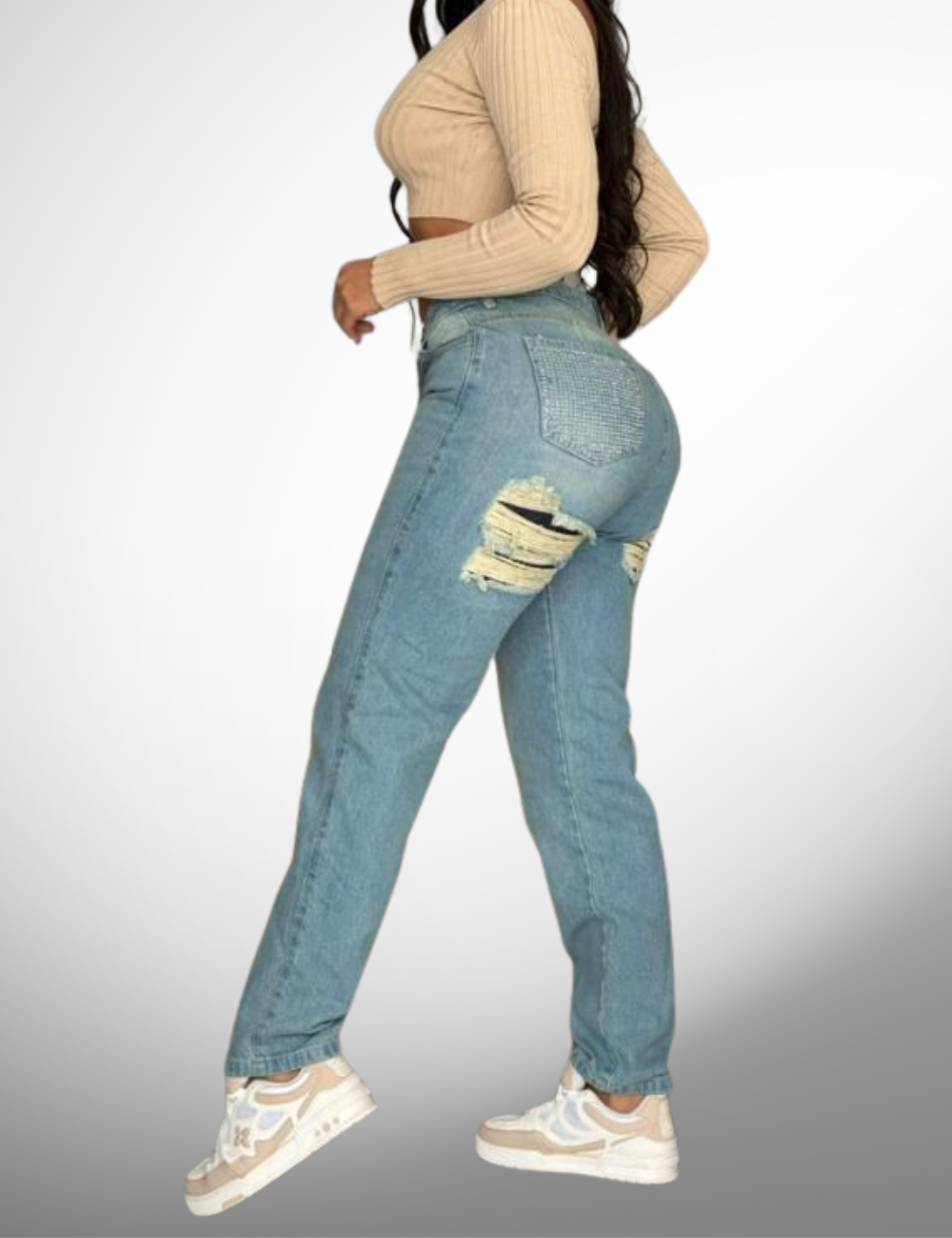 Boyfriend tipo europeo rígido con pedrería - 62123-1