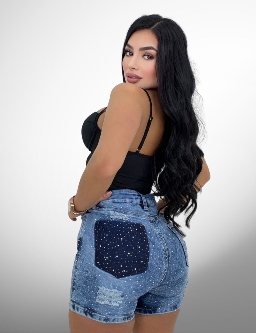 Short licrado con pedrería -