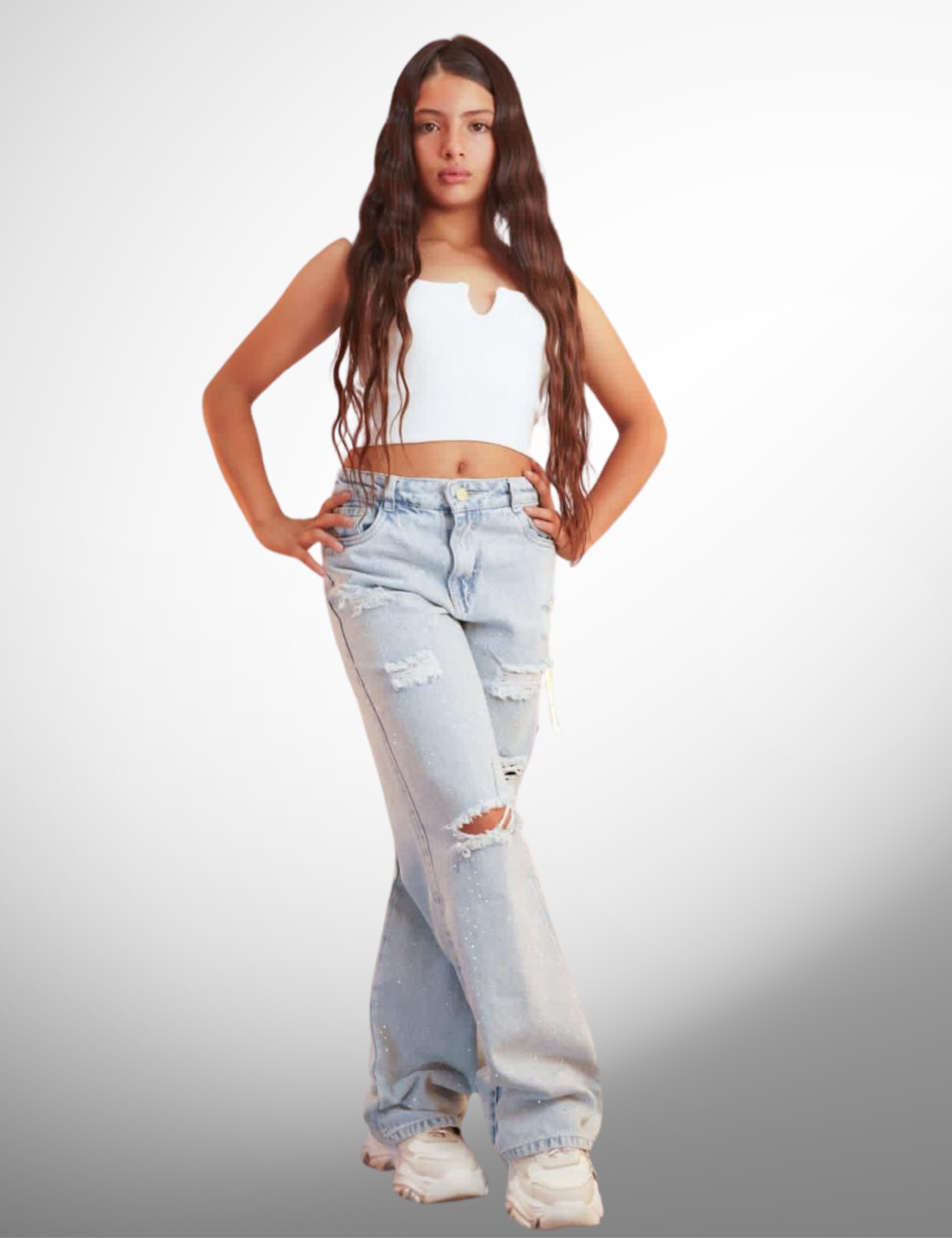 Jeans palazzo niñas con pedrería