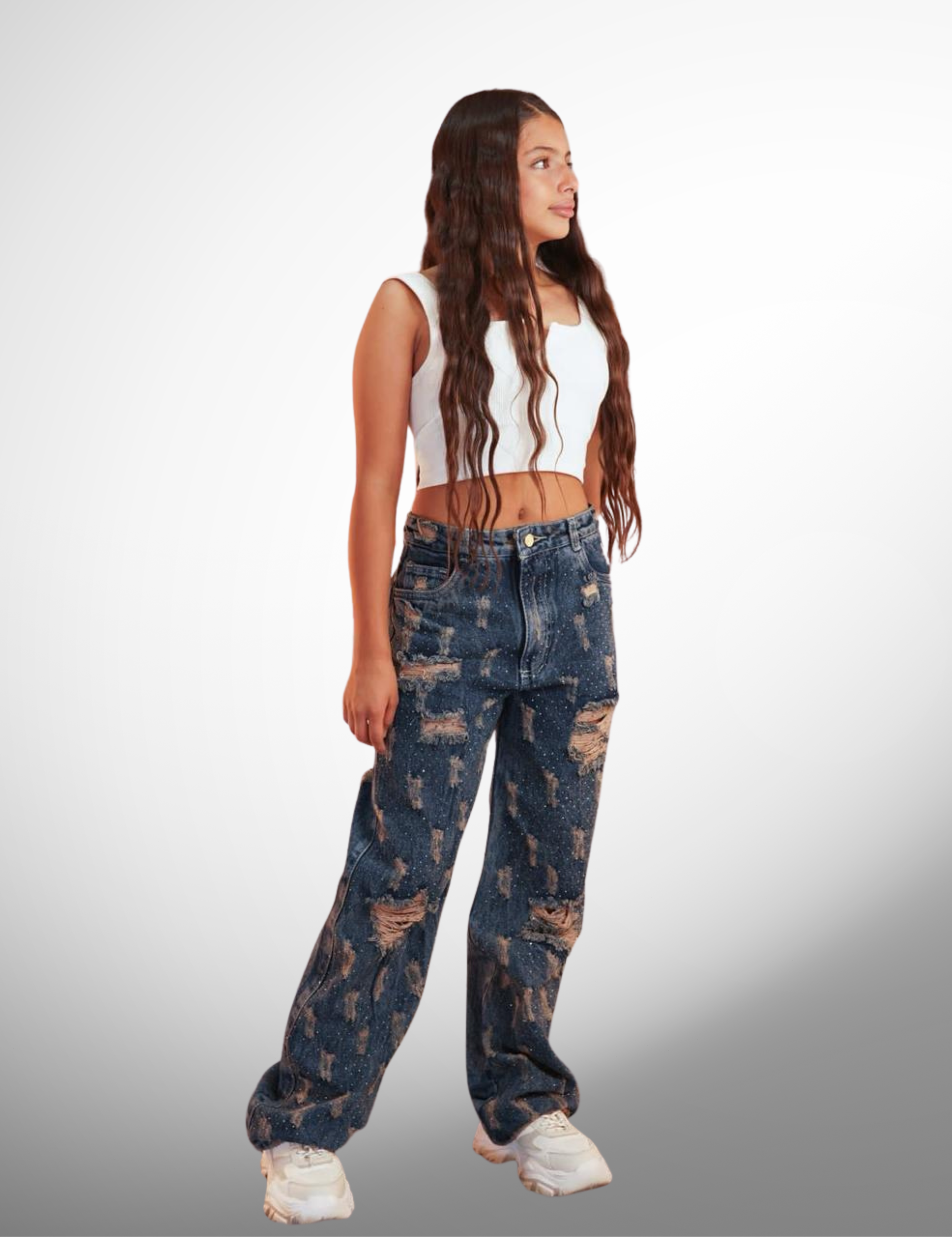 Jeans palazzo niñas con pedrería