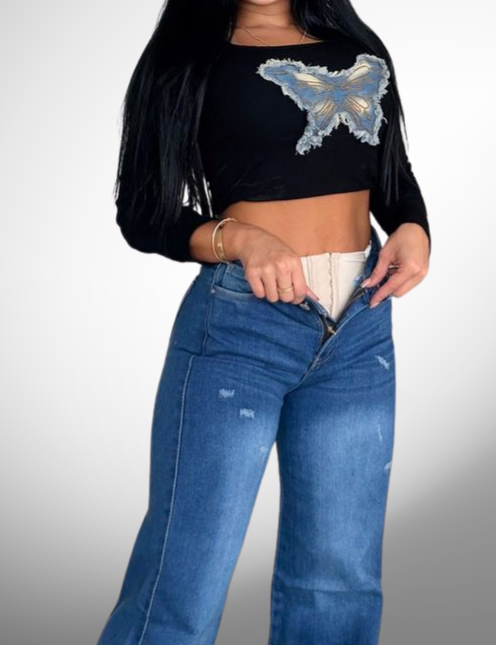 Jeans licrado con faja - s