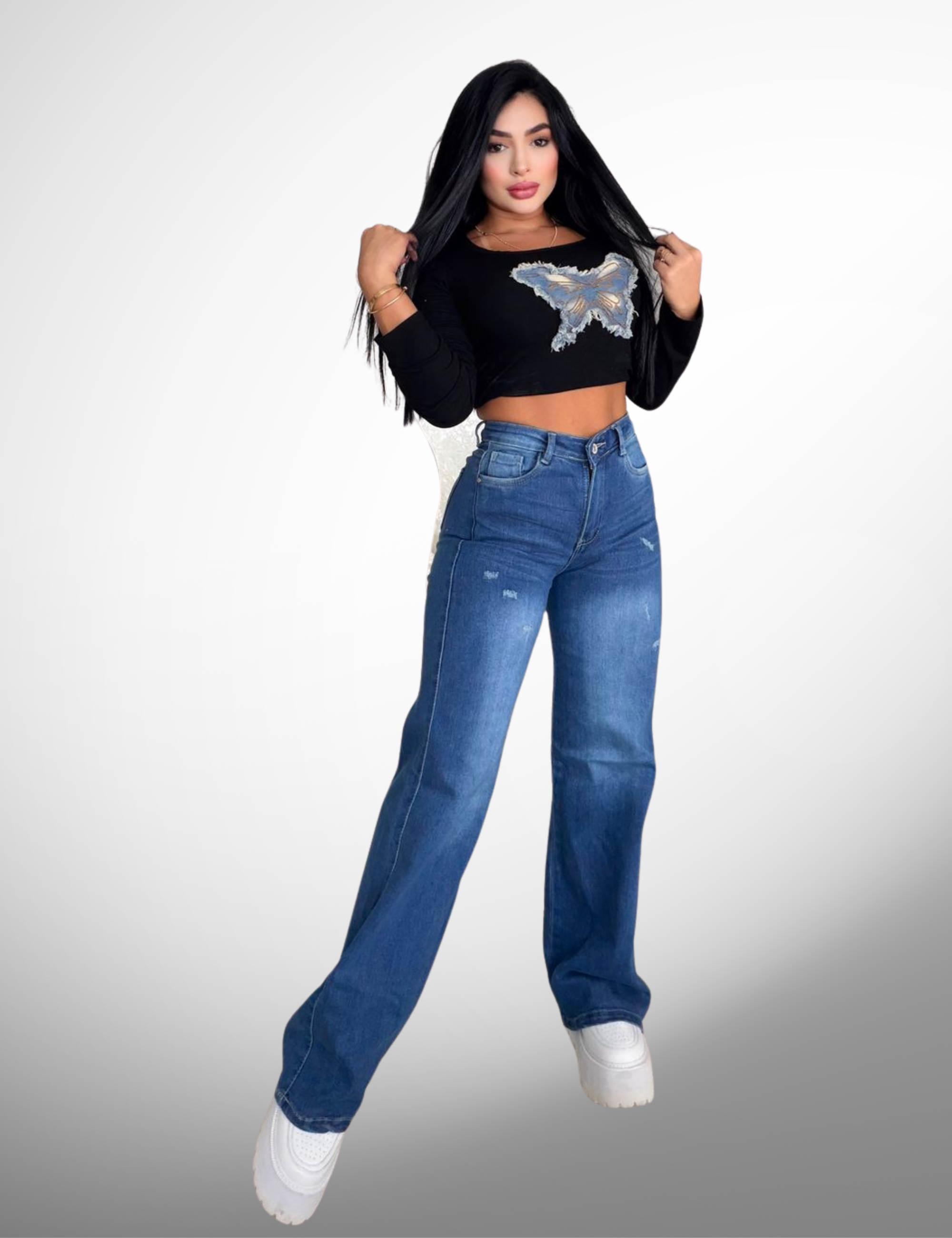 Jeans licrado con faja - s